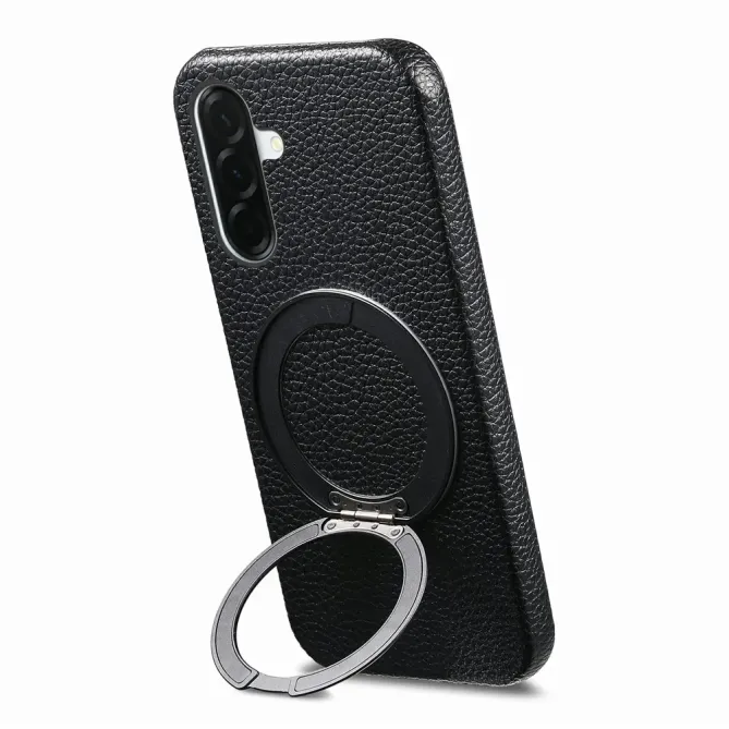 Coque Samsung Galaxy A57 Cuir Grainé Magnétique Anneau Rotatif