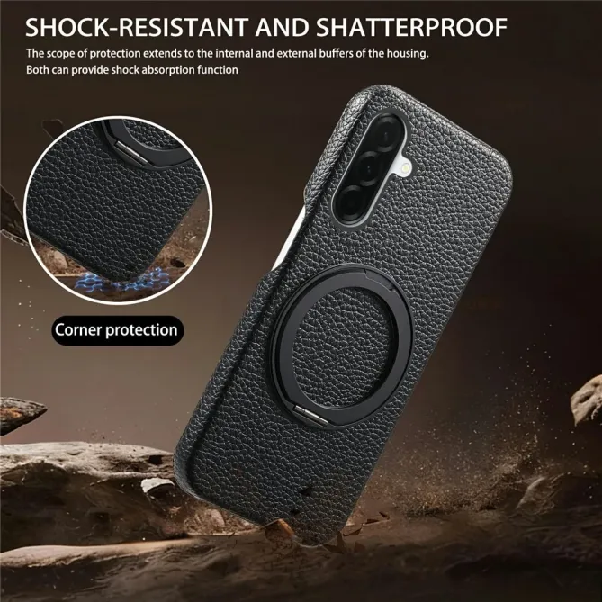 Coque Samsung Galaxy A57 Cuir Grainé Magnétique Anneau Rotatif