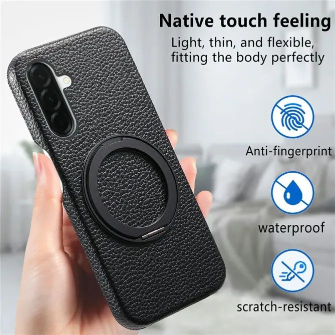 Coque Samsung Galaxy A57 Cuir Grainé Magnétique Anneau Rotatif