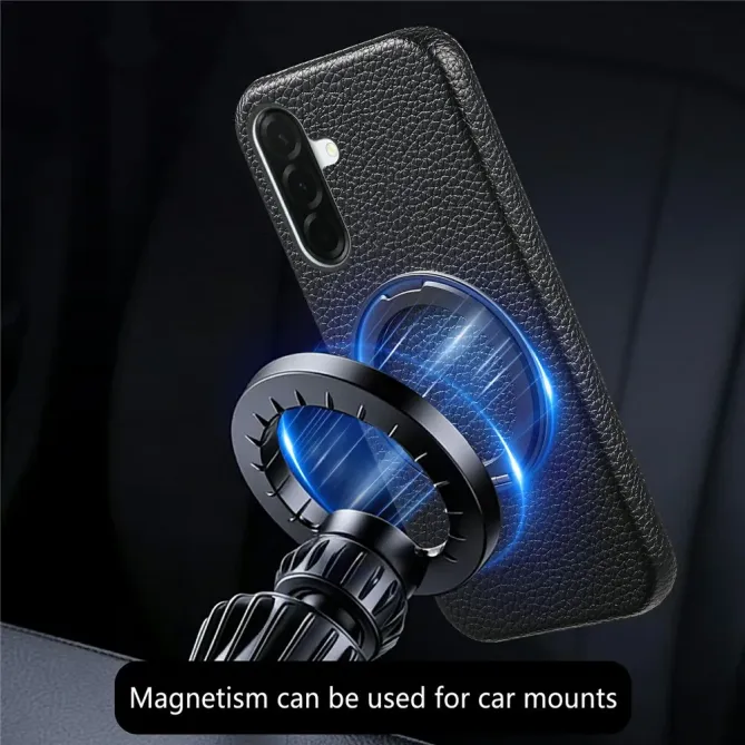 Coque Samsung Galaxy A57 Cuir Grainé Magnétique Anneau Rotatif