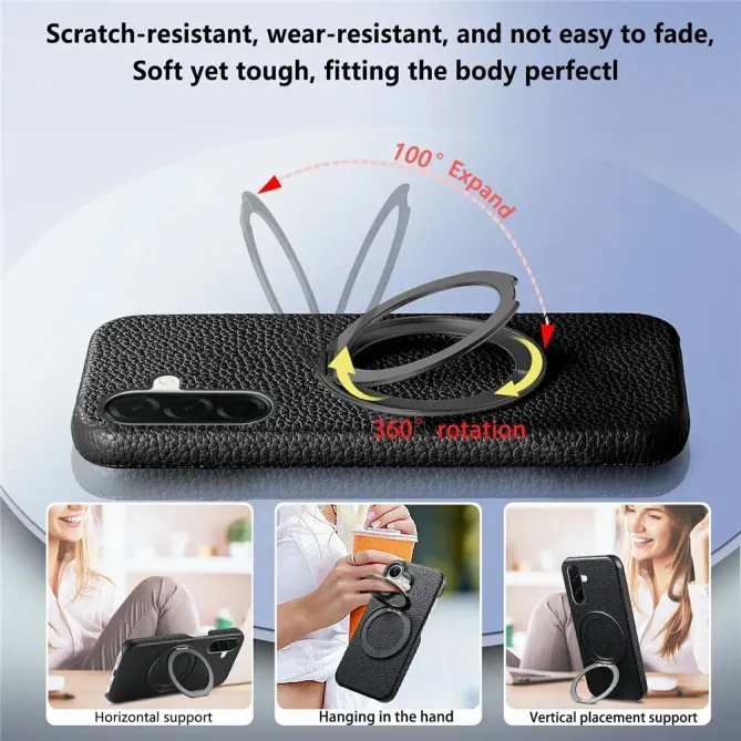 Coque Samsung Galaxy A57 Cuir Grainé Magnétique Anneau Rotatif