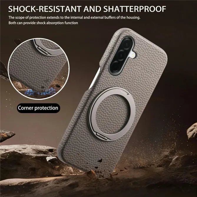 Coque Samsung Galaxy A57 Cuir Grainé Magnétique Anneau Rotatif