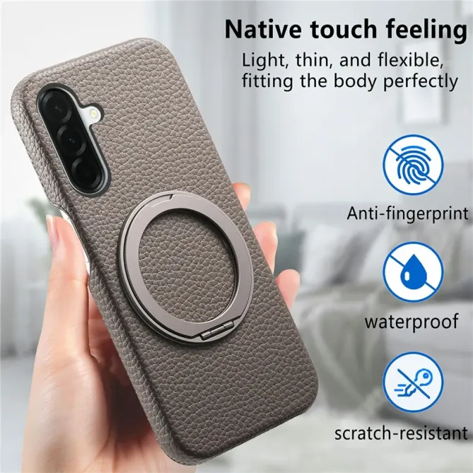 Coque Samsung Galaxy A57 Cuir Grainé Magnétique Anneau Rotatif