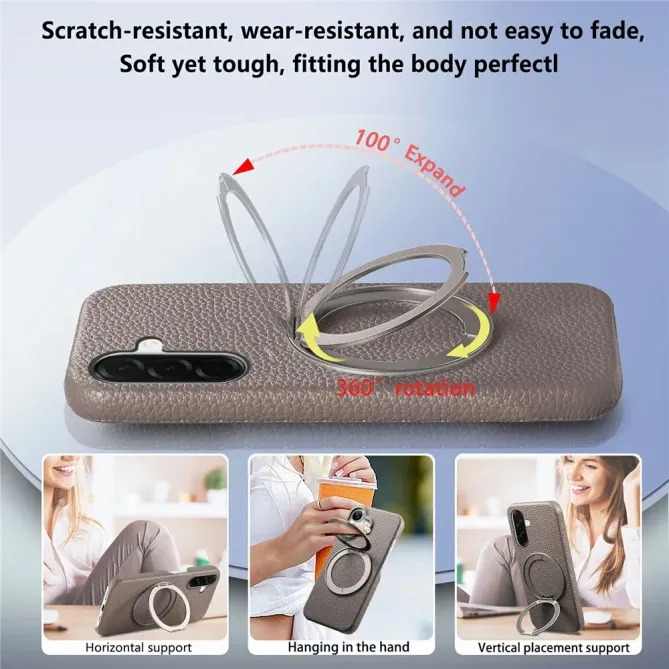 Coque Samsung Galaxy A57 Cuir Grainé Magnétique Anneau Rotatif