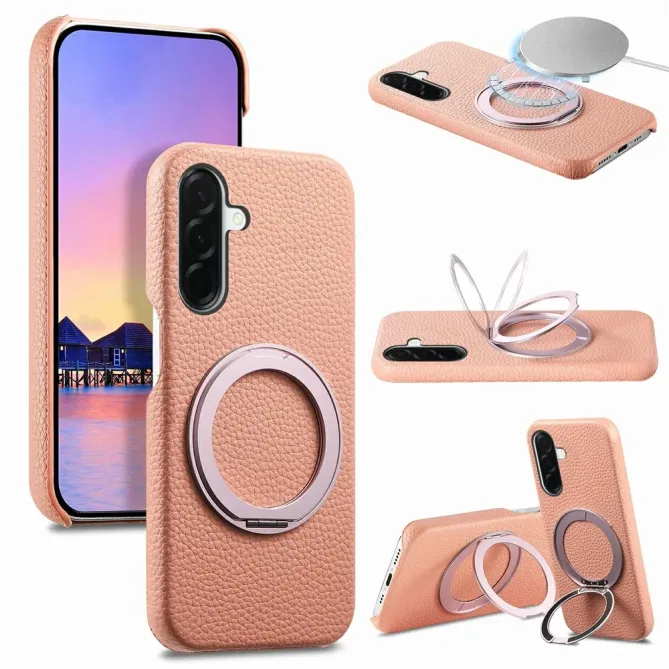Coque Samsung Galaxy A57 Cuir Grainé Magnétique Anneau Rotatif