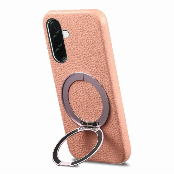 Coque Samsung Galaxy A57 Cuir Grainé Magnétique Anneau Rotatif