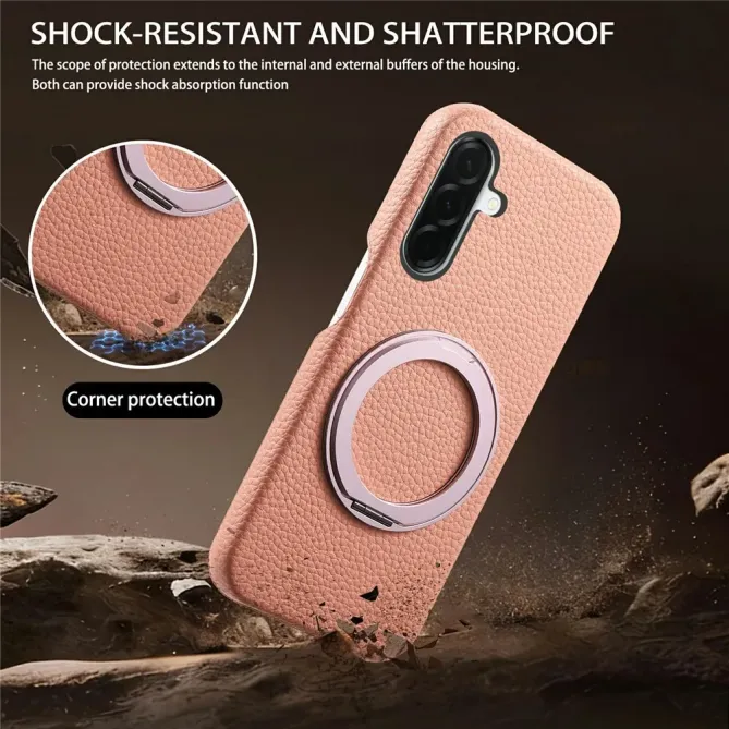 Coque Samsung Galaxy A57 Cuir Grainé Magnétique Anneau Rotatif