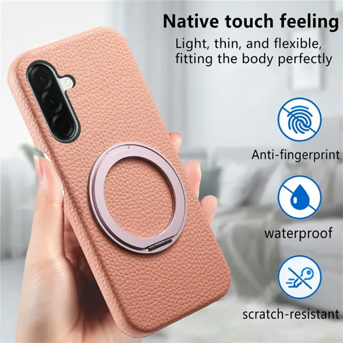 Coque Samsung Galaxy A57 Cuir Grainé Magnétique Anneau Rotatif