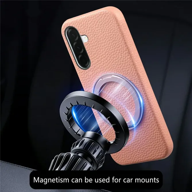 Coque Samsung Galaxy A57 Cuir Grainé Magnétique Anneau Rotatif