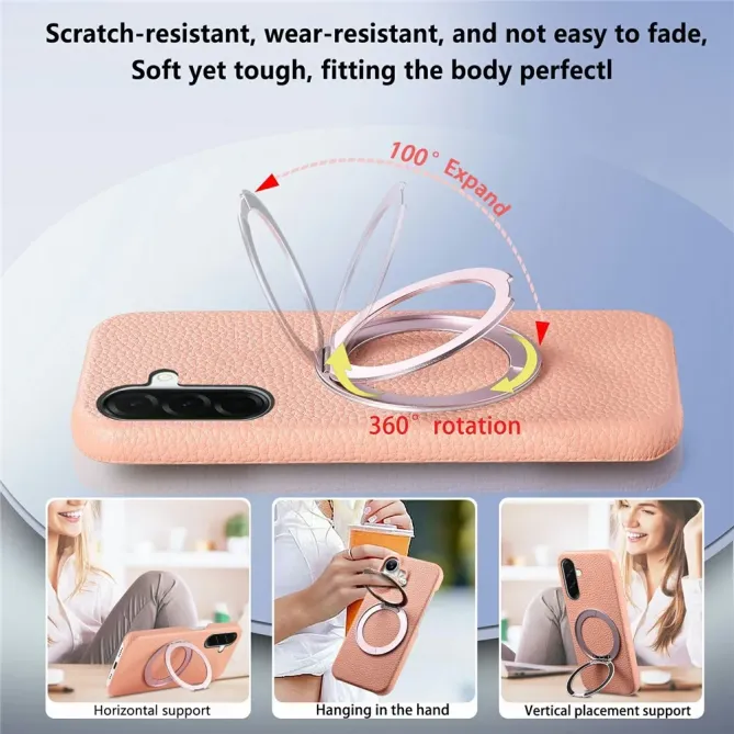 Coque Samsung Galaxy A57 Cuir Grainé Magnétique Anneau Rotatif