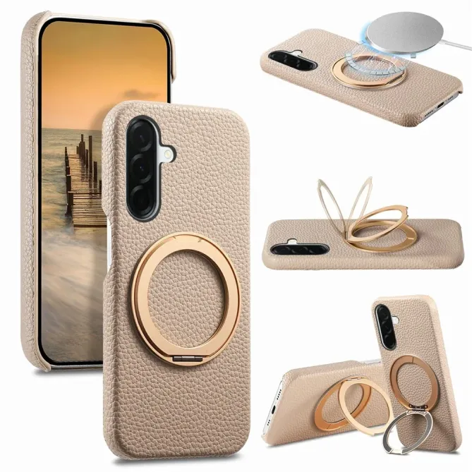 Coque Samsung Galaxy A57 Cuir Grainé Magnétique Anneau Rotatif