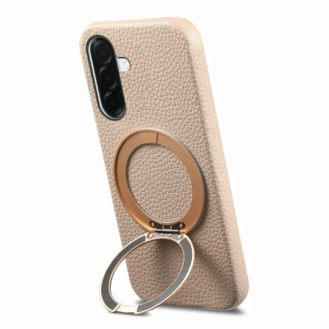 Coque Samsung Galaxy A57 Cuir Grainé Magnétique Anneau Rotatif