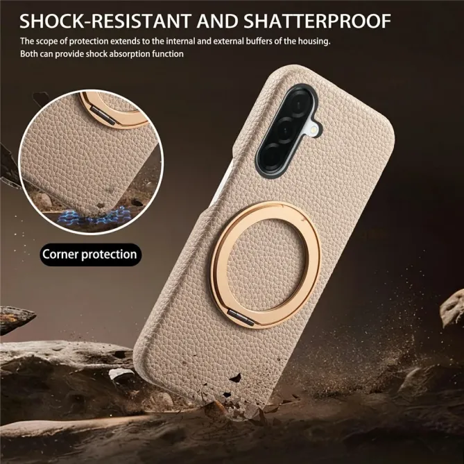 Coque Samsung Galaxy A57 Cuir Grainé Magnétique Anneau Rotatif