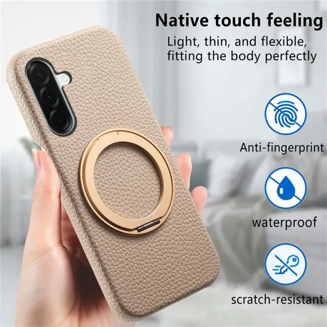 Coque Samsung Galaxy A57 Cuir Grainé Magnétique Anneau Rotatif