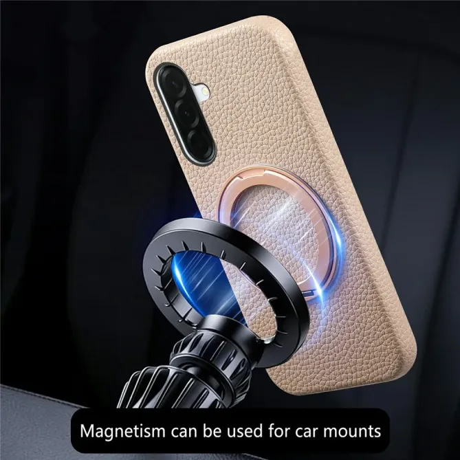 Coque Samsung Galaxy A57 Cuir Grainé Magnétique Anneau Rotatif