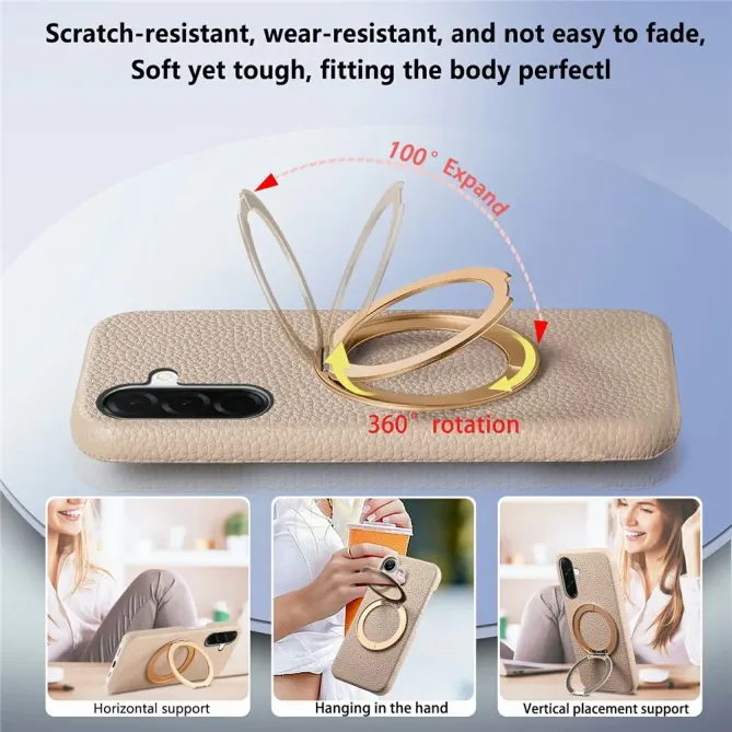 Coque Samsung Galaxy A57 Cuir Grainé Magnétique Anneau Rotatif