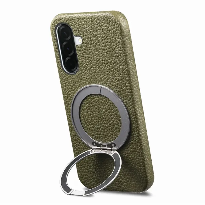 Coque Samsung Galaxy A57 Cuir Grainé Magnétique Anneau Rotatif