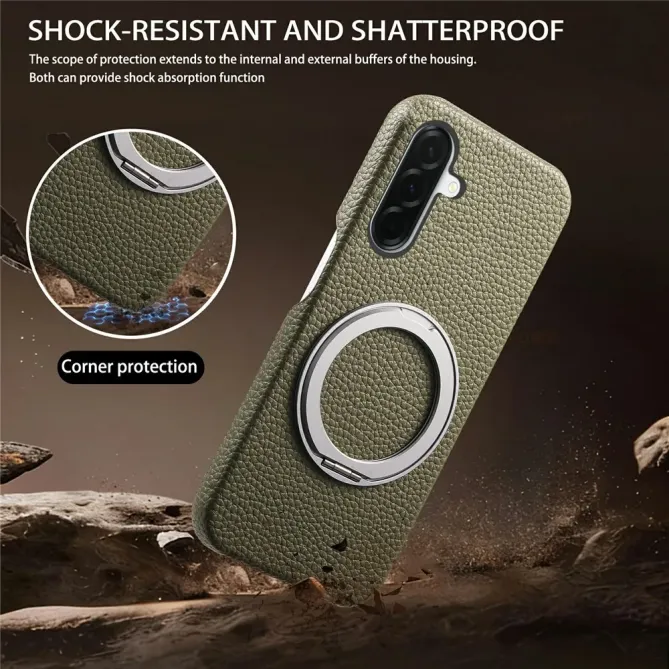 Coque Samsung Galaxy A57 Cuir Grainé Magnétique Anneau Rotatif