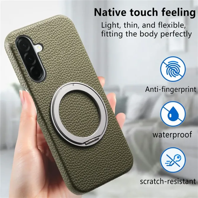 Coque Samsung Galaxy A57 Cuir Grainé Magnétique Anneau Rotatif