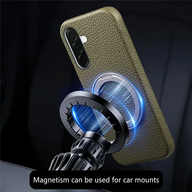 Coque Samsung Galaxy A57 Cuir Grainé Magnétique Anneau Rotatif