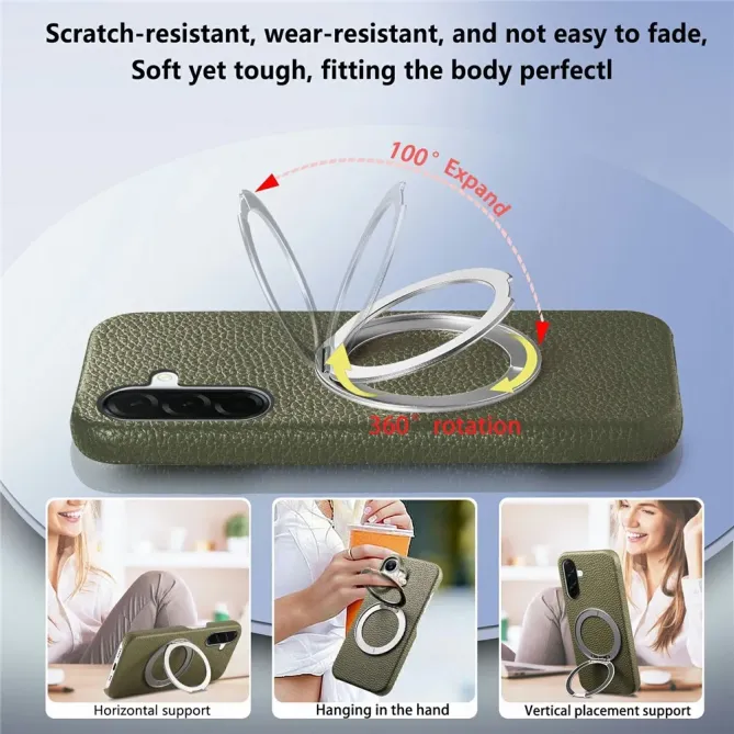 Coque Samsung Galaxy A57 Cuir Grainé Magnétique Anneau Rotatif