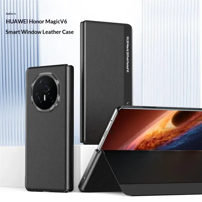 Housse Honor Magic V6 Simili Cuir Fenêtre Intelligente Béquille