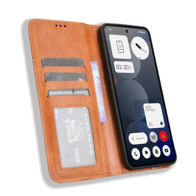 Housse Nothing Phone (3a) Pro Simili Cuir Porte-Cartes Rétro