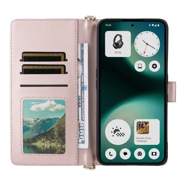 Housse Nothing Phone (3a) Lite Portefeuille Matelassé avec Bandoulière et Dragonne