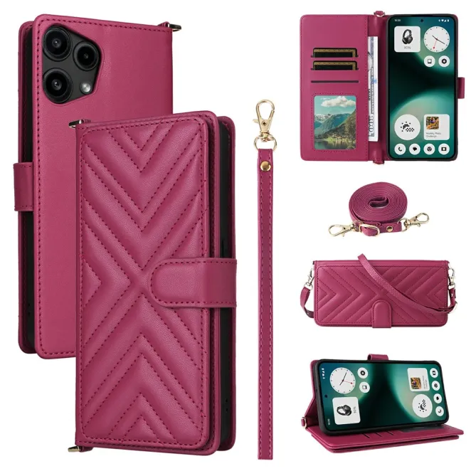 Housse Nothing Phone (3a) Lite Portefeuille Matelassé avec Bandoulière et Dragonne