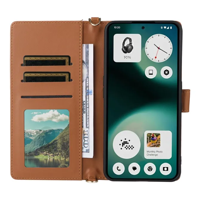 Housse Nothing Phone (3a) Lite Portefeuille Matelassé avec Bandoulière et Dragonne