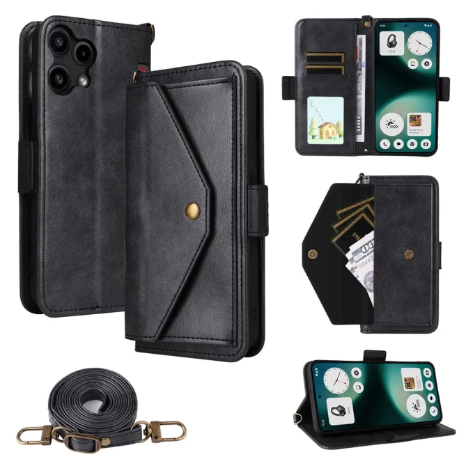 Housse Nothing Phone (3a) Lite Portefeuille avec Bandoulière et Poche Frontale