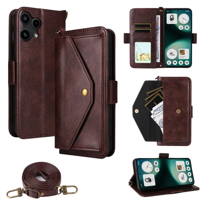Housse Nothing Phone (3a) Lite Portefeuille avec Bandoulière et Poche Frontale