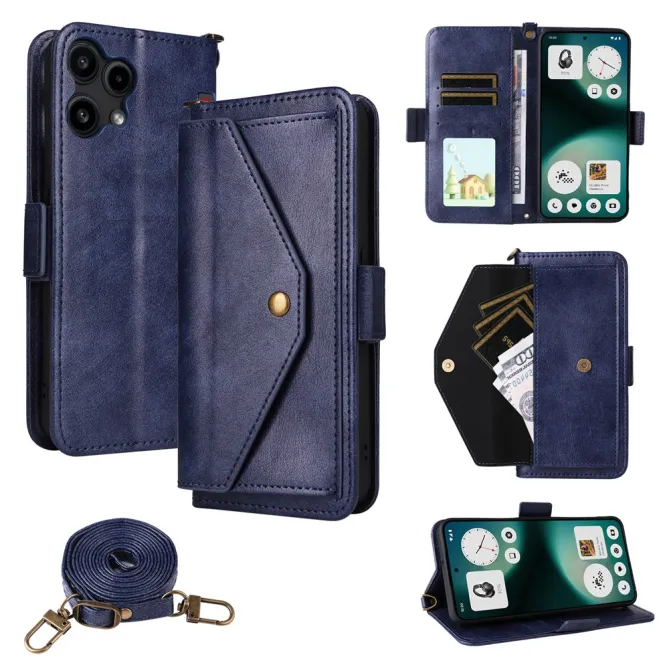 Housse Nothing Phone (3a) Lite Portefeuille avec Bandoulière et Poche Frontale