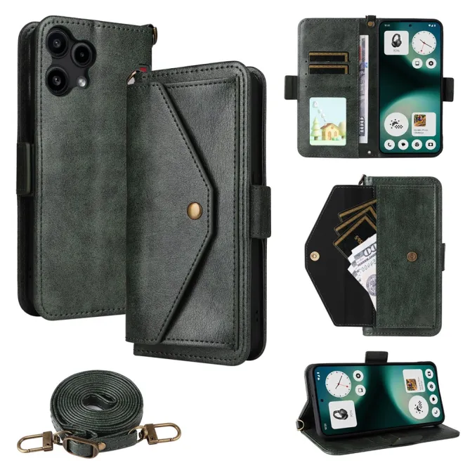 Housse Nothing Phone (3a) Lite Portefeuille avec Bandoulière et Poche Frontale