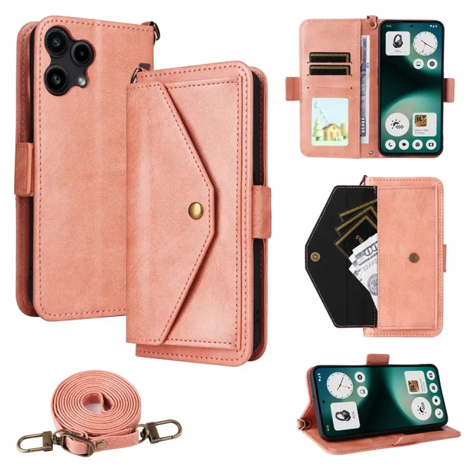 Housse Nothing Phone (3a) Lite Portefeuille avec Bandoulière et Poche Frontale