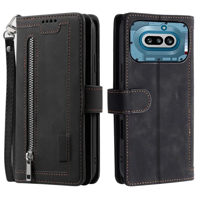 Housse Nothing Phone (4a) Portefeuille 9 Cartes Zippée avec Lanière