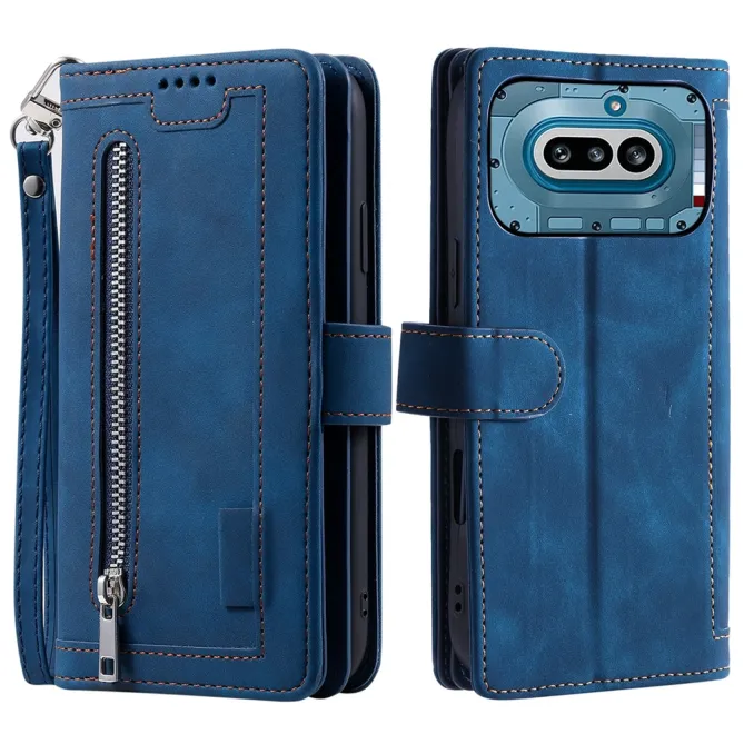 Housse Nothing Phone (4a) Portefeuille 9 Cartes Zippée avec Lanière