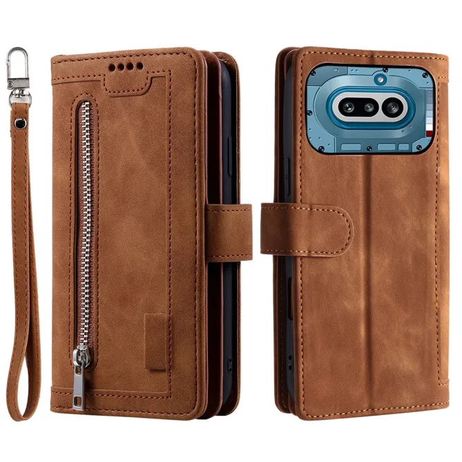 Housse Nothing Phone (4a) Portefeuille 9 Cartes Zippée avec Lanière