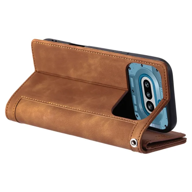 Housse Nothing Phone (4a) Portefeuille 9 Cartes Zippée avec Lanière