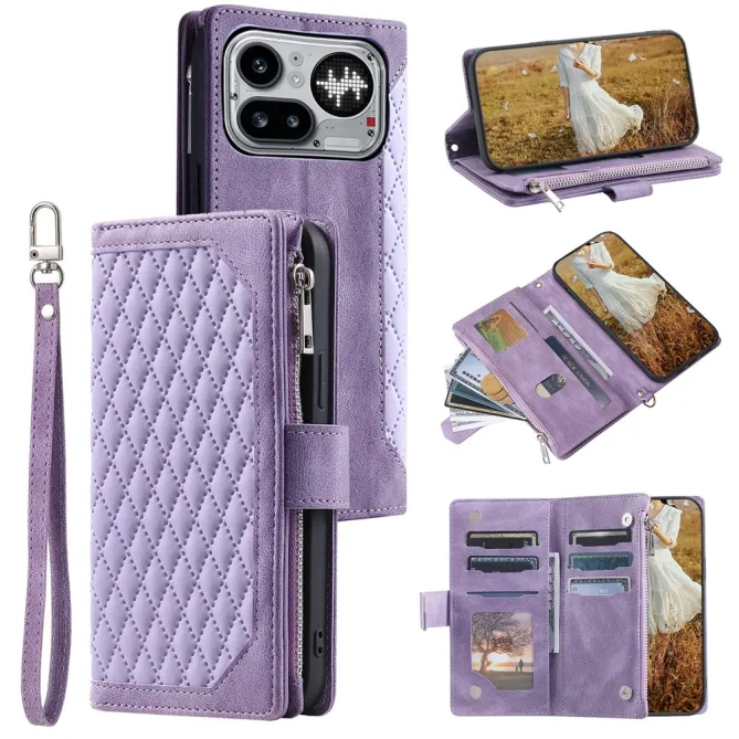 Housse Nothing Phone (4a) Pro Matelassée Losanges Portefeuille Zippée