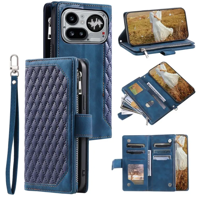 Housse Nothing Phone (4a) Pro Matelassée Losanges Portefeuille Zippée