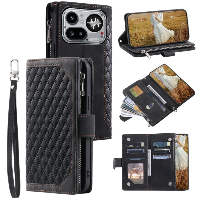 Housse Nothing Phone (4a) Pro Matelassée Losanges Portefeuille Zippée