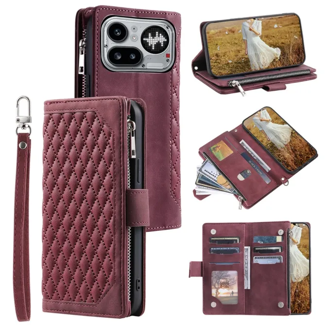 Housse Nothing Phone (4a) Pro Matelassée Losanges Portefeuille Zippée