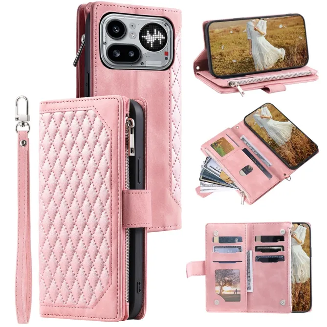 Housse Nothing Phone (4a) Pro Matelassée Losanges Portefeuille Zippée