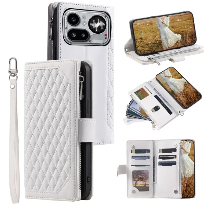 Housse Nothing Phone (4a) Pro Matelassée Losanges Portefeuille Zippée