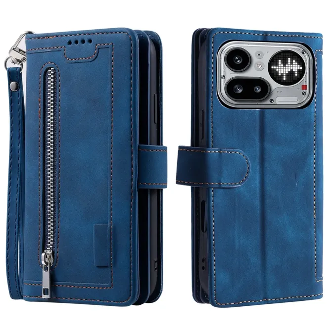 Housse Nothing Phone (4a) Pro Portefeuille 9 Cartes Zippée avec Lanière