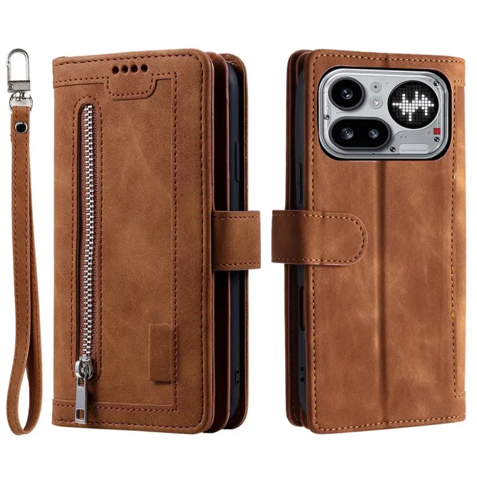 Housse Nothing Phone (4a) Pro Portefeuille 9 Cartes Zippée avec Lanière