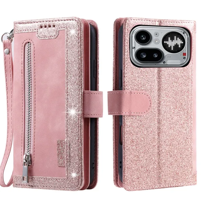 Housse Nothing Phone (4a) Pro Portefeuille 9 Cartes Zippée avec Lanière