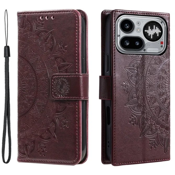 Housse Nothing Phone (4a) Pro Mandala Simili Cuir avec Lanière