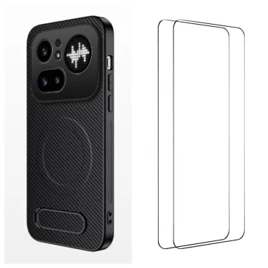 Coque Nothing Phone (4a) Pro Magnétique Fibre de Carbone Béquille Pliable avec 2 Verres Trempés